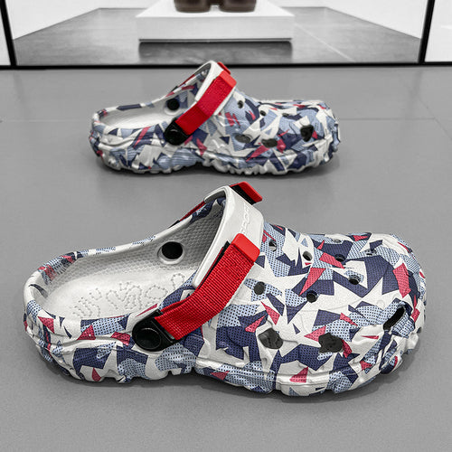 Damen modische Clogs mit einzigartigem grafischen Design und verstellbarem Riemen EB
