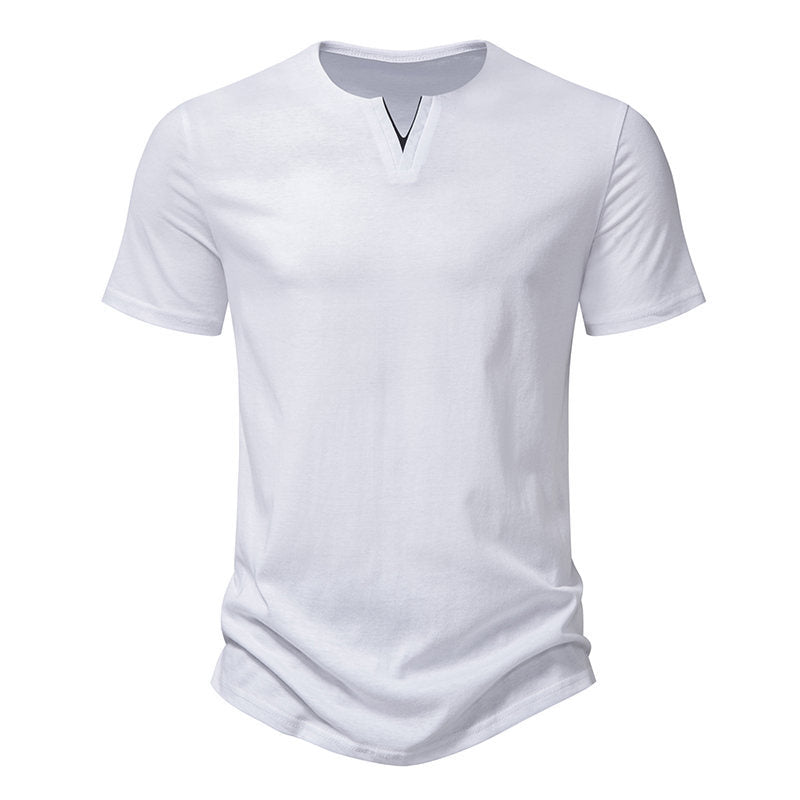 Herren Kurzarm-Henley-T-Shirt mit kreativem V-Ausschnitt und angenehmem Tragegefühl EB