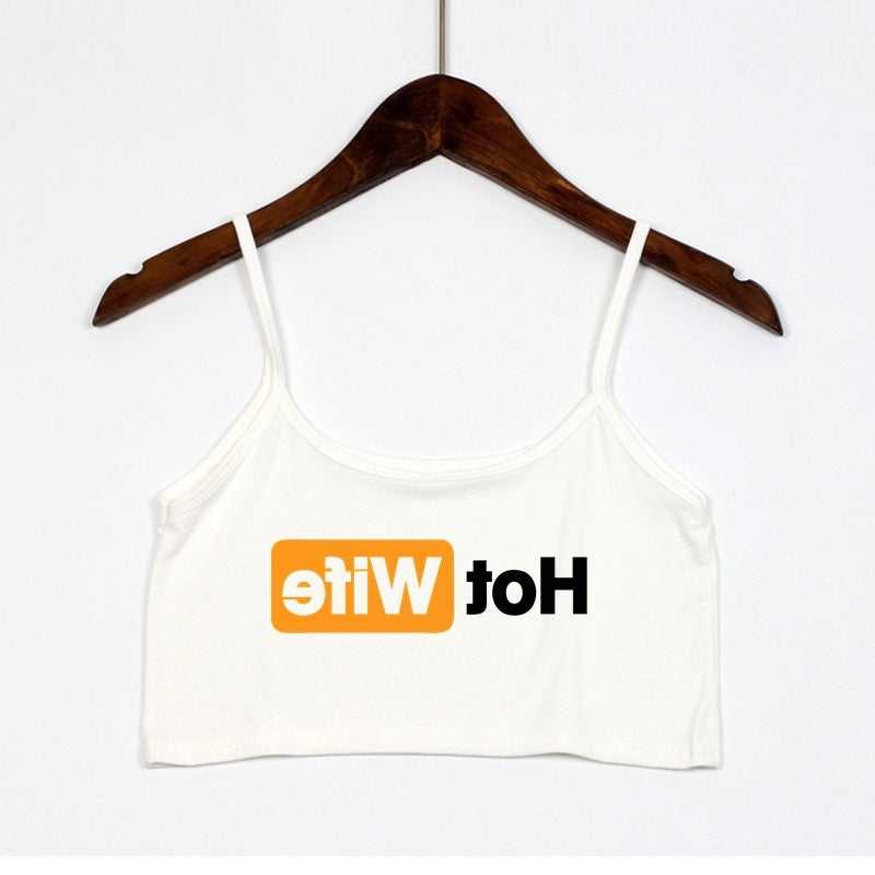 Damen Crop-Top mit modernen Schriftzügen und verstellbaren Trägern EB