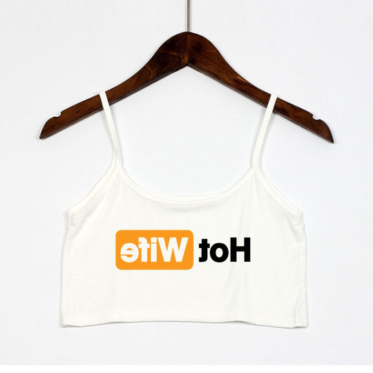 Damen Crop-Top mit modernen Schriftzügen und verstellbaren Trägern EB