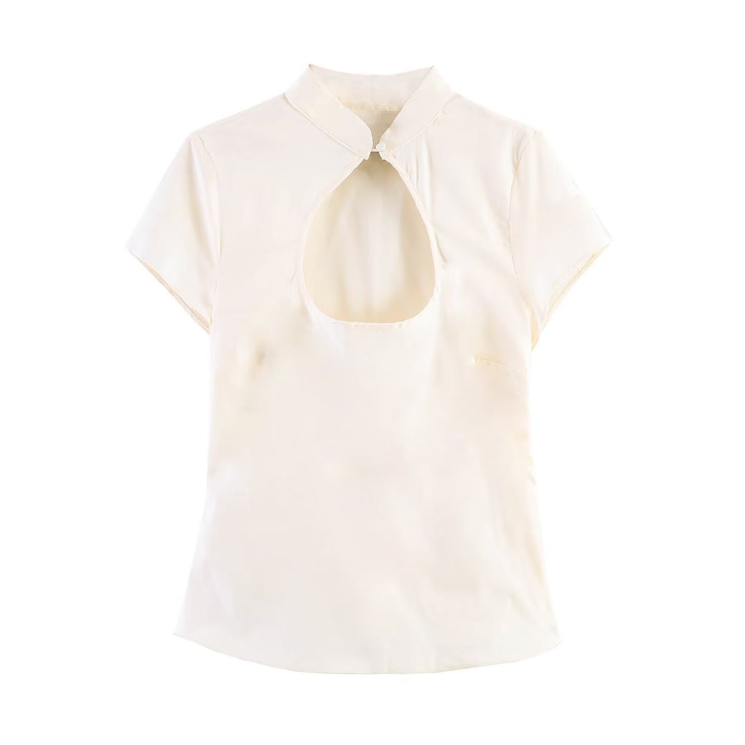 Damen Bluse mit innovativem Ausschnitt und elegantem Kragen EB