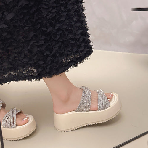 Damen Glamouröse Plateau-Sandalen mit funkelnden Riemen EB