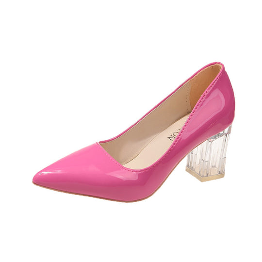 Damen klassische Pumps mit transparentem Blockabsatz und spitz zulaufender Vorderkappe EB