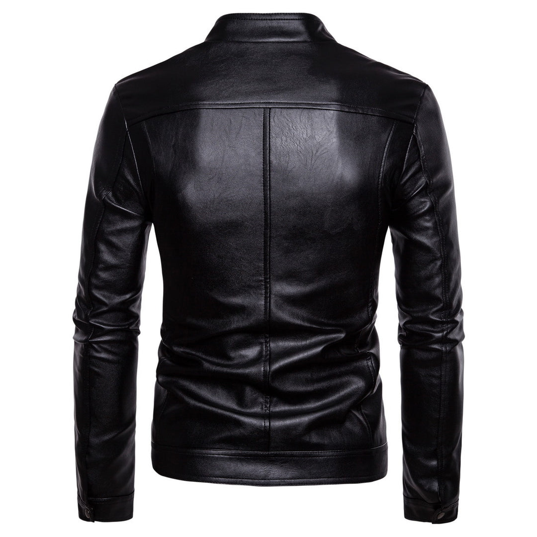 Herren elegante Kunstlederjacke mit Stehkragen EB
