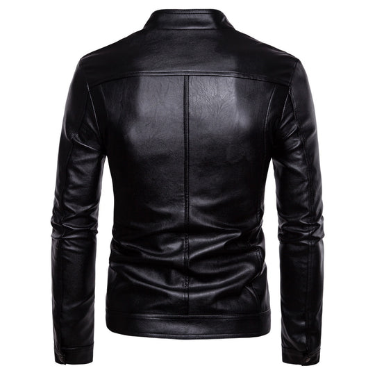 Herren elegante Kunstlederjacke mit Stehkragen EB