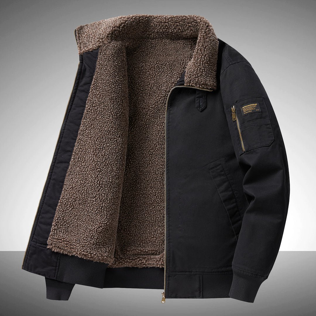 Men's  plush pile-lined utility flight jacket with zipped sleeve pocket and reinforced hand pockets EB