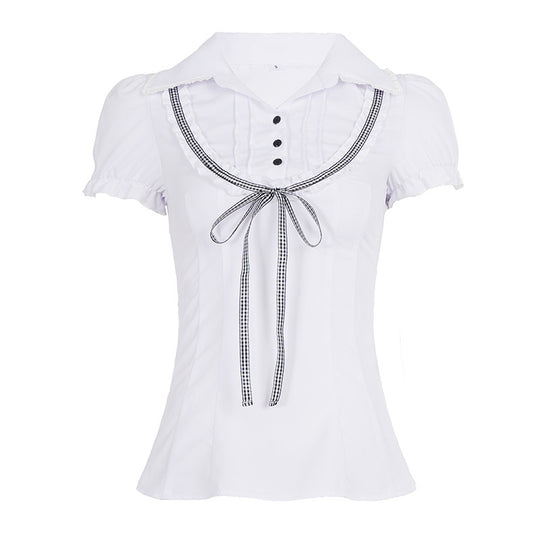 Damenbluse mit Rüschendetails und kontrastierendem Halsband EB