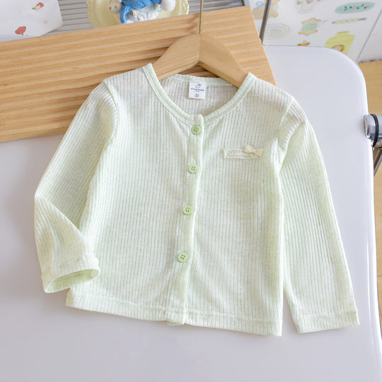 Mädchen Nan Ripp-Strick Bio-Gefühl Baby-Strickjacke mit Knopfverschluss und gesticktem Bogen EB