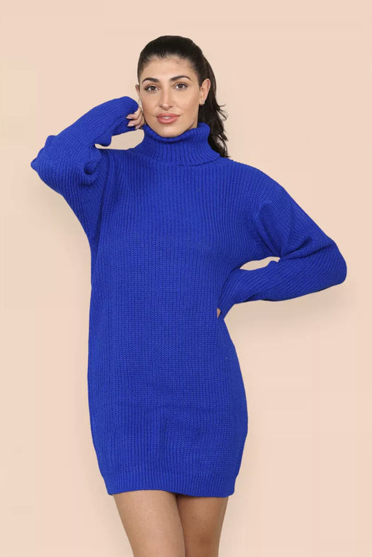 Damen Strickkleid mit hohem Kragen und relaxed Schnitt EB