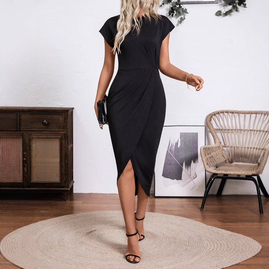 Damen modisches Wickelkleid mit großzügigem Schlitz EB