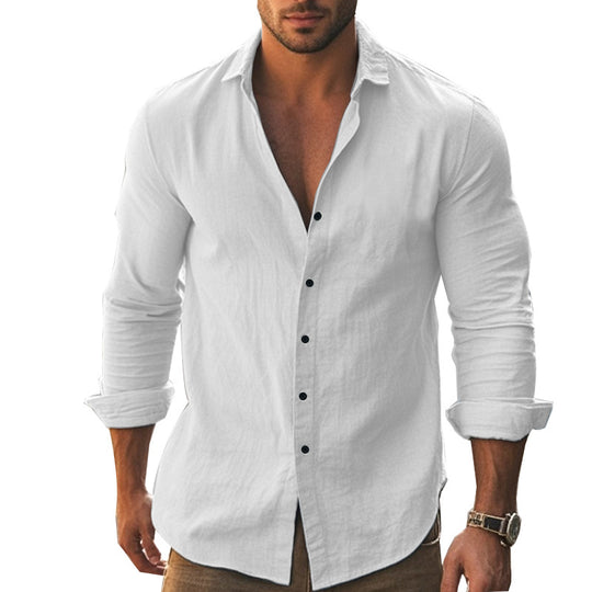 Herren elegantes langärmliges Hemd mit moderner Knopfleiste EB