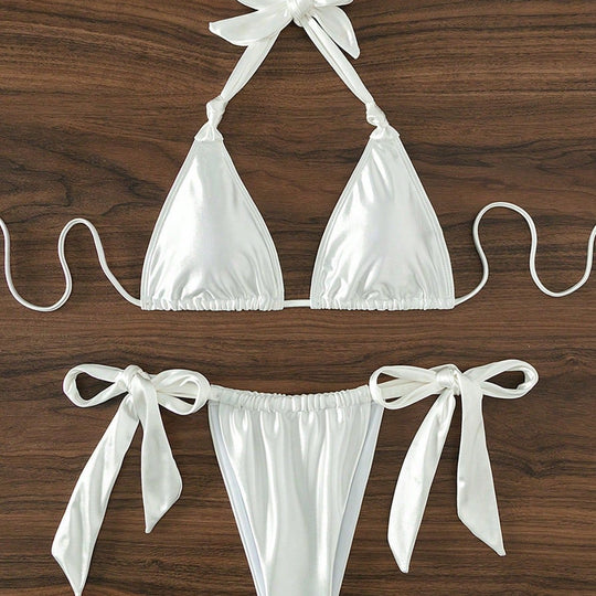 Damen Stilvoller Triangel-Bikini mit Schleifen-Details EB
