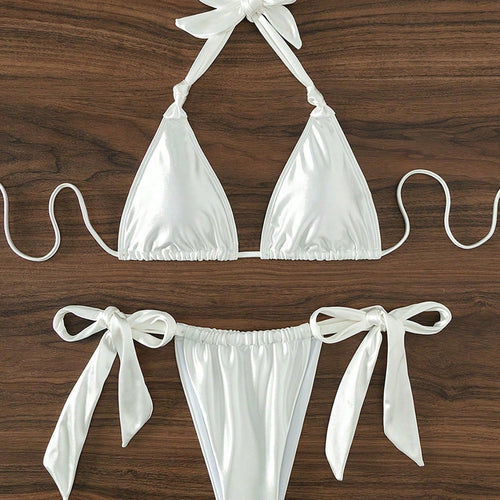 Damen Stilvoller Triangel-Bikini mit Schleifen-Details EB