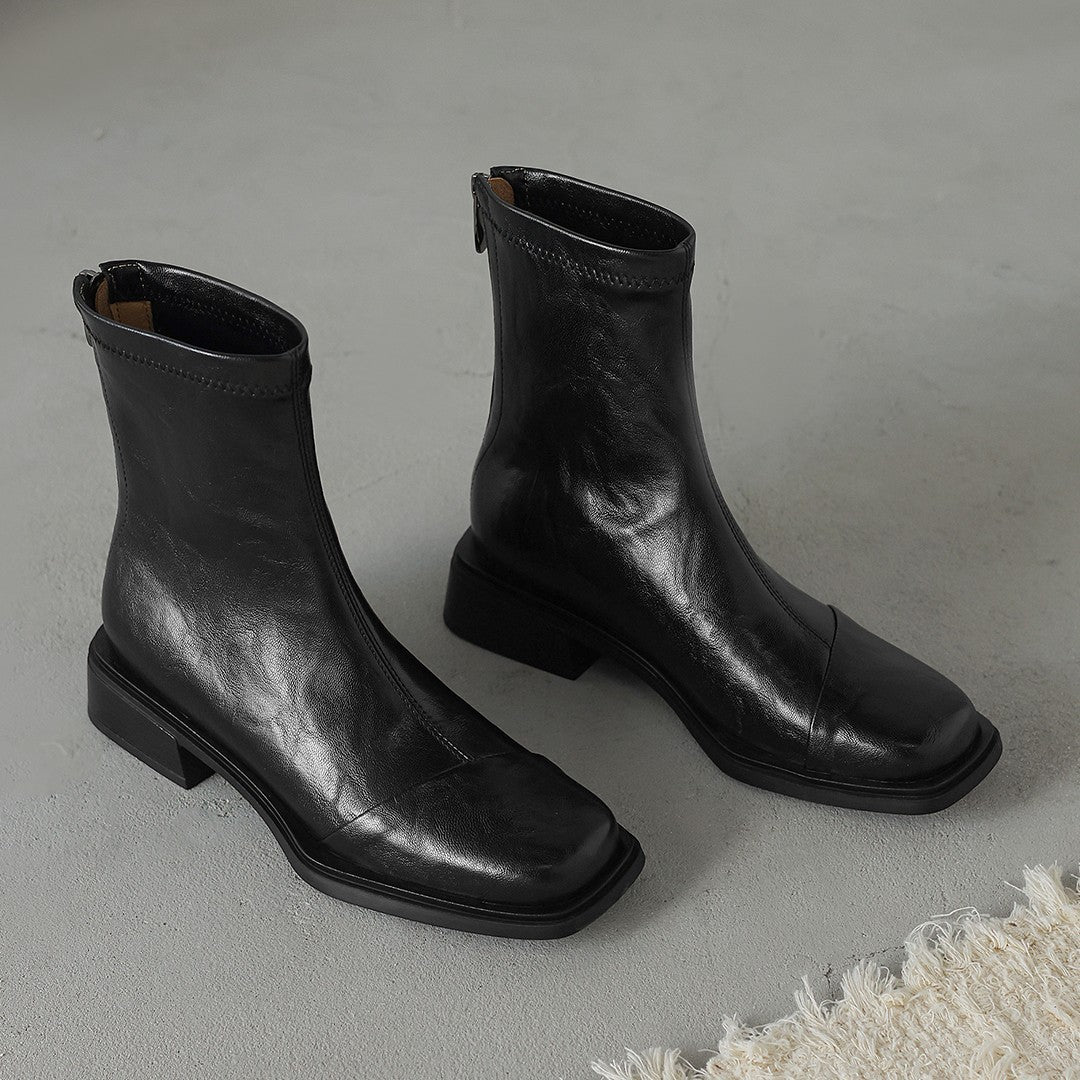 Damen elegante Ankle Boots mit modernem Reißverschluss und komfortablem Blockabsatz EB