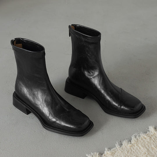 Damen elegante Ankle Boots mit modernem Reißverschluss und komfortablem Blockabsatz EB