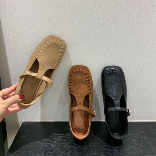 Damen Mokassins mit dekorativen Stichen und verstellbarem Riemchen EB