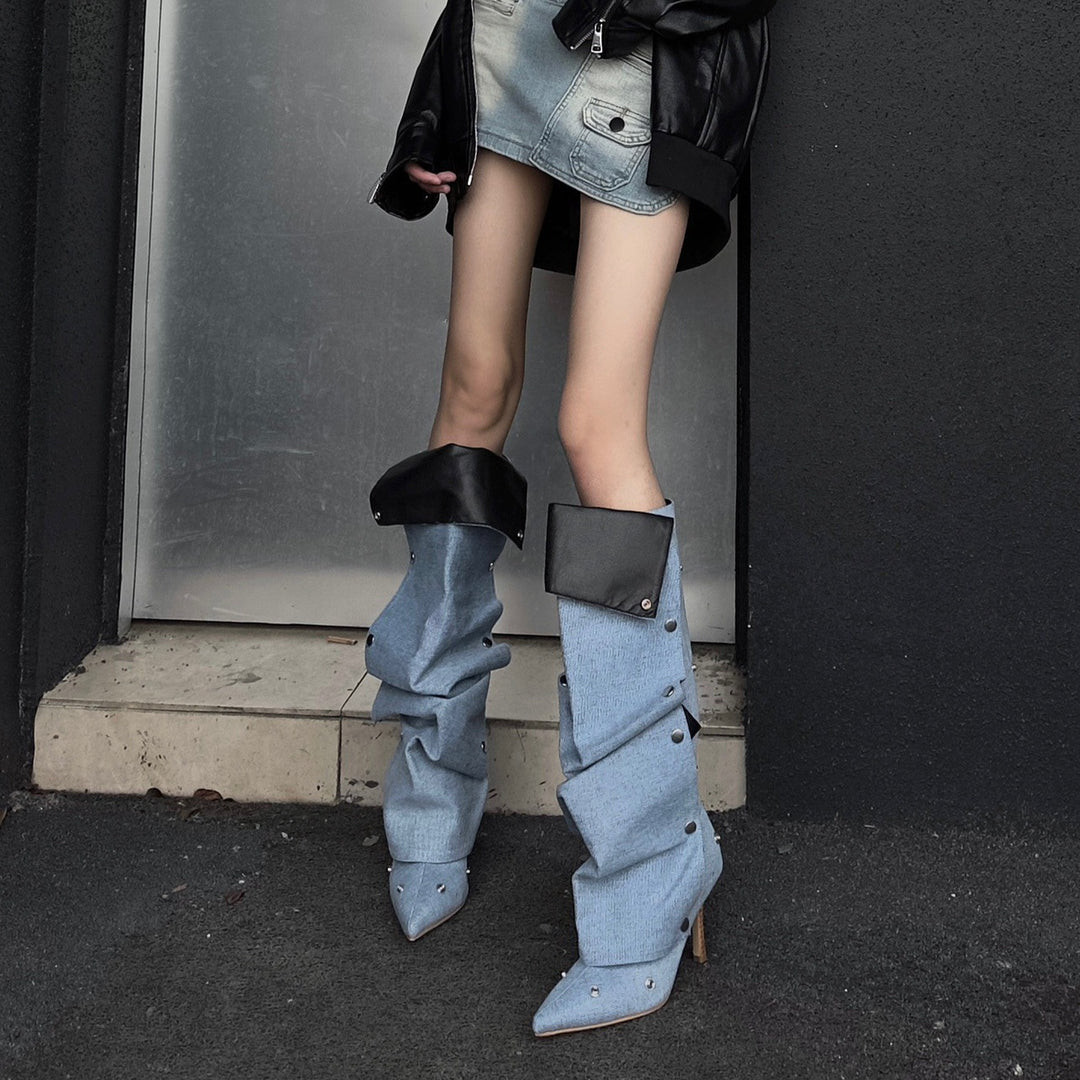 Damen Stylishe Overknee-Stiefel mit innovativem Design und elegantem Absatz EB