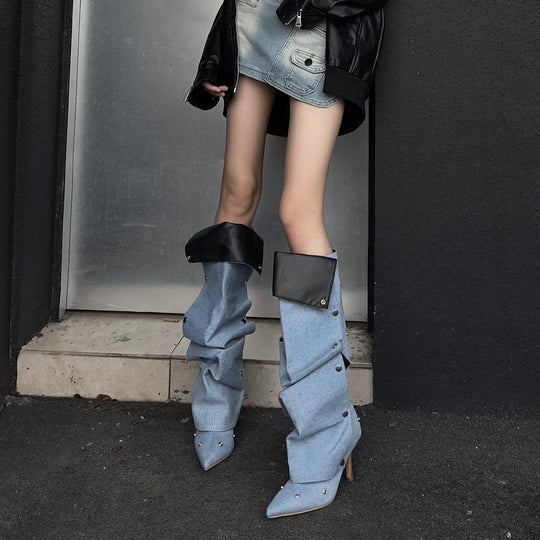 Damen Stylishe Overknee-Stiefel mit innovativem Design und elegantem Absatz EB