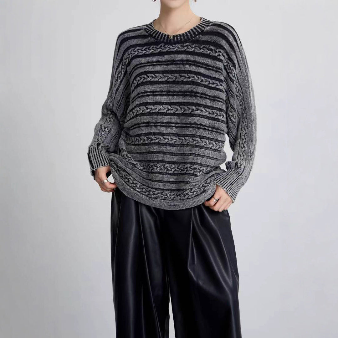 Damen Strickpullover mit detailiertem Zopfmuster und lässigem Schnitt EB