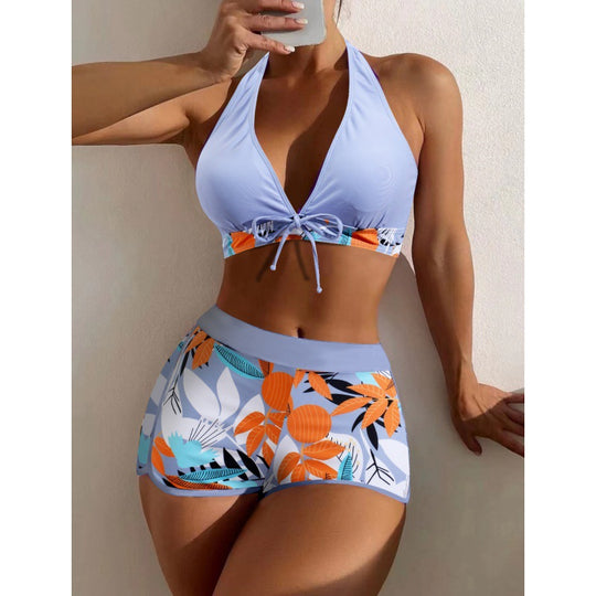 Damen Hochgeschlossen Bikini mit verspieltem Blumenmuster EB