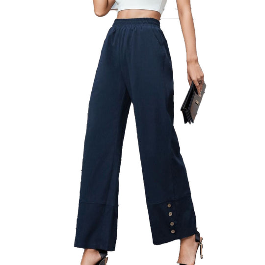 Damen Weite Leisure-Hose mit dekorativen Druckknöpfen EB
