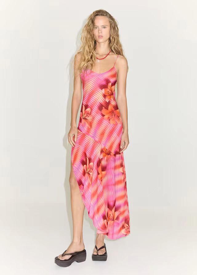 Damen Sommerliches Maxikleid mit asymmetrischem Saum und floralem Design EB