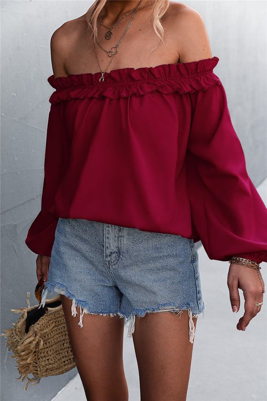 Damen Bluse mit off-shoulder Design und Rüschendetail EB