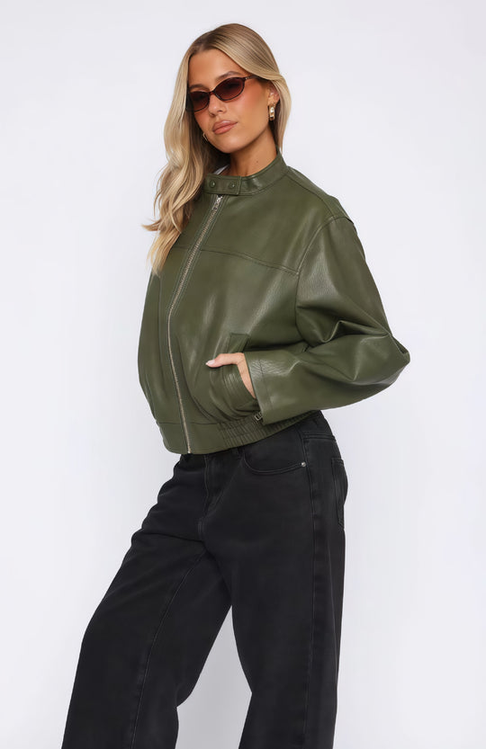 Damen lässige und stilvolle Kunstlederjacke EB