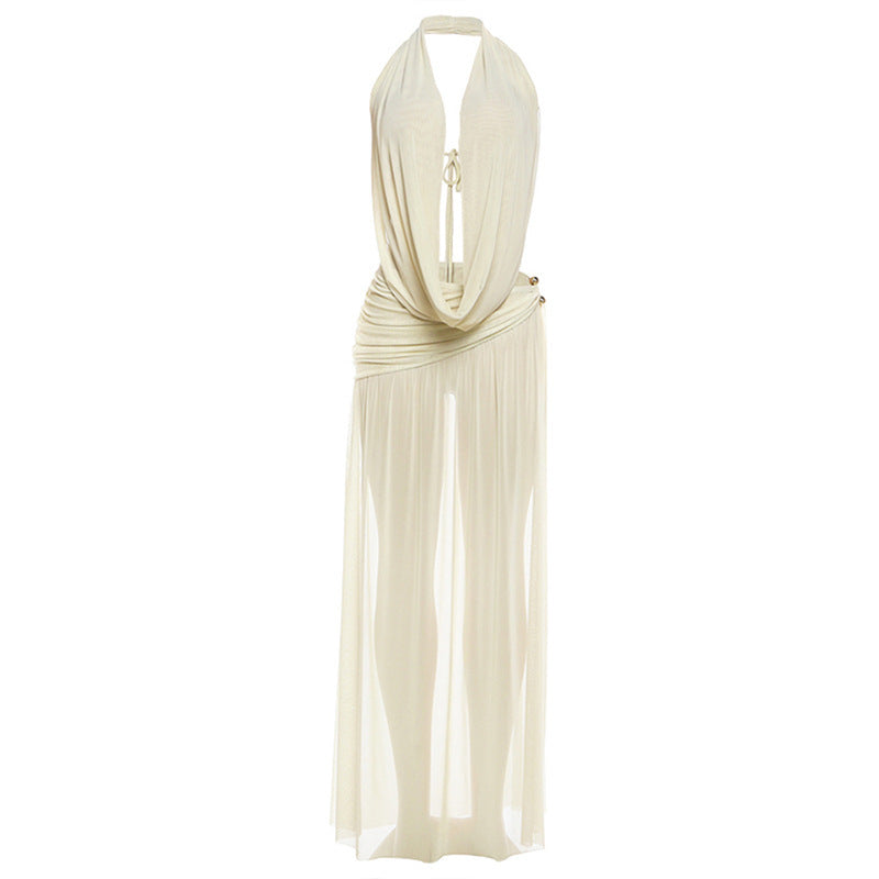 Damen Elegantes Maxikleid mit tiefem V-Ausschnitt und fließendem Schnitt EB