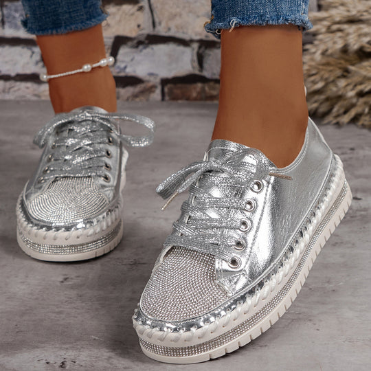 Damen Sneaker mit glitzerndem Material und robuster Sohle EB