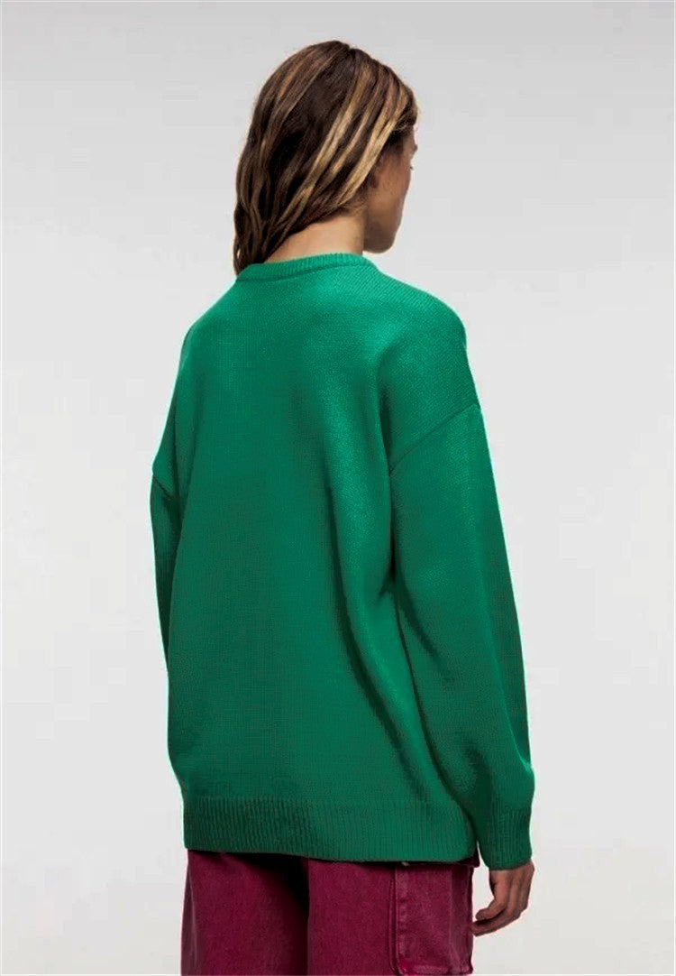 Damen lässiger Pullover mit auffälligem Schriftzug und luftiger Passform EB
