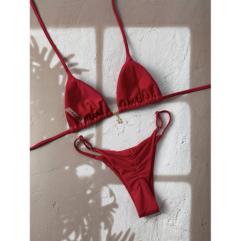 Damen Triangel-Bikini-Set mit verstellbaren Trägern und nahtlosem Design EB