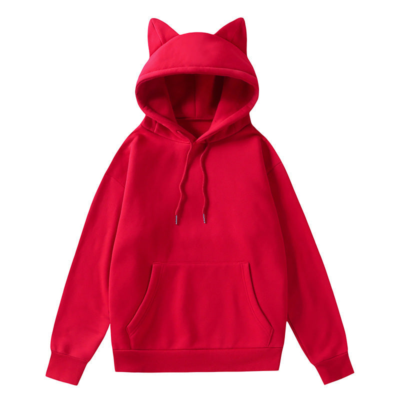 Damen Hoodie mit Katzenohren und Kängurutasche EB