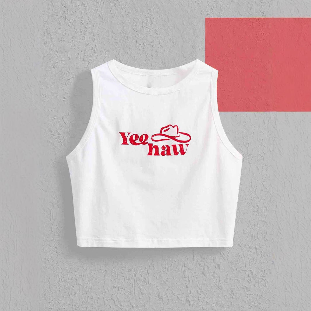 Damen Crop-Top mit originellem Cowboy-Motiv und coolem Schriftzug EB