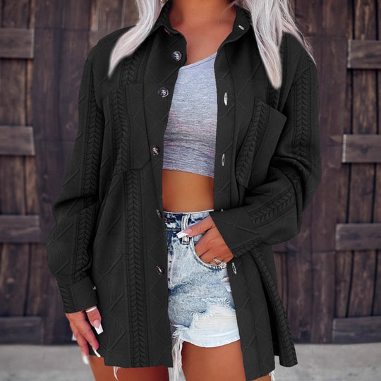 Damen Modische Longbluse mit strukturiertem Design und praktischen Taschen EB