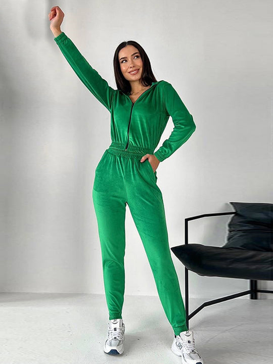 Damen Sportliches Fleece-Loungewear-Set mit Kapuze und tailliertem Schnitt EB