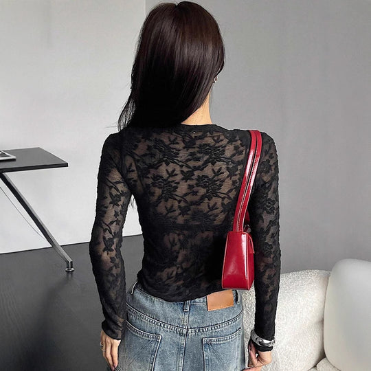 Damen Transparente Bluse mit floralem Design EB