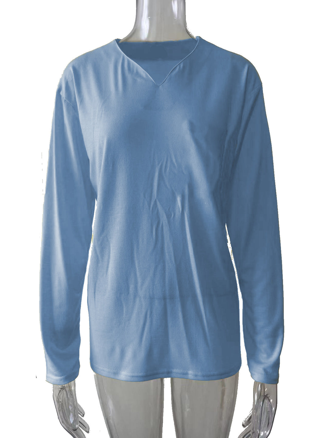 Damen nan legeres Langarmshirt mit V-Notch-Ausschnitt, Brusttasche und lockerer Oversize-Passform EB