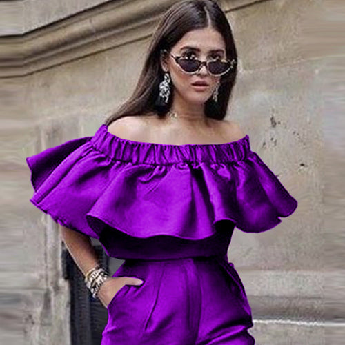 Damen Off-Shoulder Bluse mit voluminösen Rüschen EB