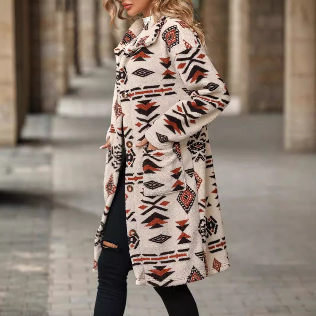 Damen modische Teddyjacke mit einzigartigem geometrischem Muster EB