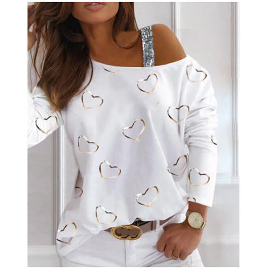 Damen modisches Sweatshirt mit herzförmigem Design und glitzernden Akzenten EB