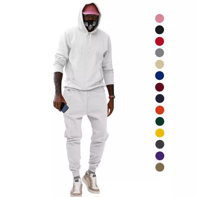 Herren nan lässiges Hoodie- und Jogging-Set aus French Terry mit Kängurutasche, gerippten Bündchen und elastischem Tunnelzugbund EB