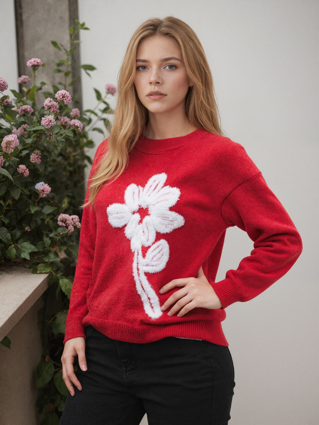 Damen Pullover mit floralem Reliefmuster und weichem Material EB