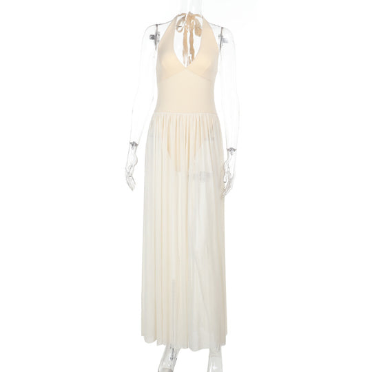 Damen Maxikleid mit tieferem V-Ausschnitt und zarten Transparenzelementen EB