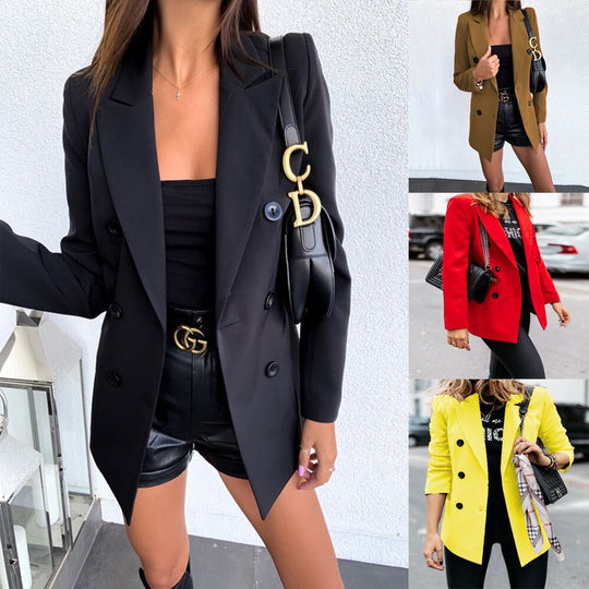 Damen eleganter taillierter Blazer mit doppelter Knopfleiste EB