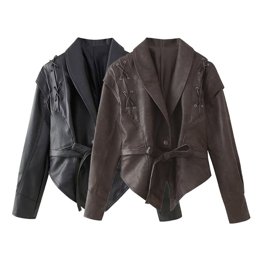Damen Bikerjacke mit raffinierten Schnürdetails und tailliertem Schnitt EB