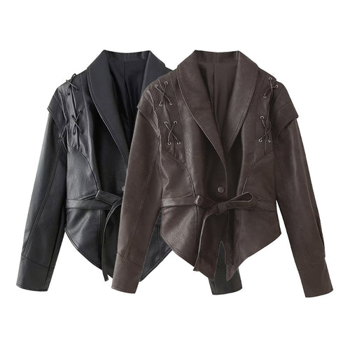 Damen Bikerjacke mit raffinierten Schnürdetails und tailliertem Schnitt EB
