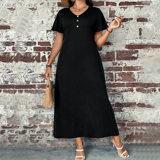 Damen lässiges Maxikleid mit Knopfdetails und elegantem Schnitt EB
