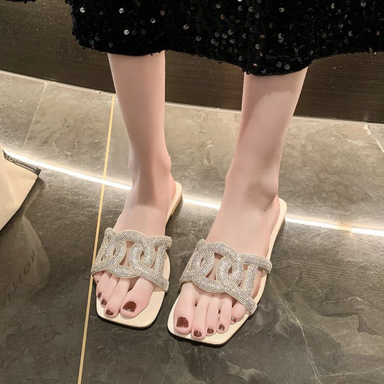 Damen glamouröse Mules mit funkelnder Schmuckverzierung EB