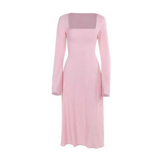Damen elegantes Maxikleid mit tiefem V-Ausschnitt und schwingendem Rock EB
